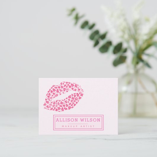 Stijlvol roze op roze luipaard afdrukken | Makeup  Visitekaartje (Staand voorkant)