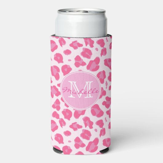 Stijlvol roze op roze luipaard afdrukken | Monogra Seltzer Blikjeskoeler (Seltzer Achterkant)