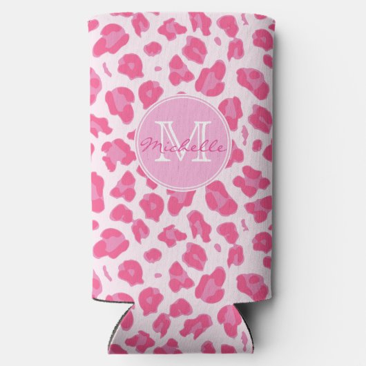 Stijlvol roze op roze luipaard afdrukken | Monogra Seltzer Blikjeskoeler (Achterkant)