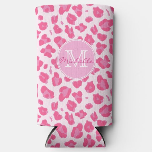 Stijlvol roze op roze luipaard afdrukken | Monogra Seltzer Blikjeskoeler (Voorkant)