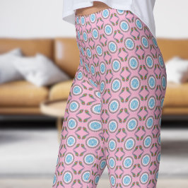Stijlvol roze pauw veren patroon leggings