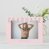 stijlvol roze roze afstudeerder foto aankondiging (Staand voorkant)