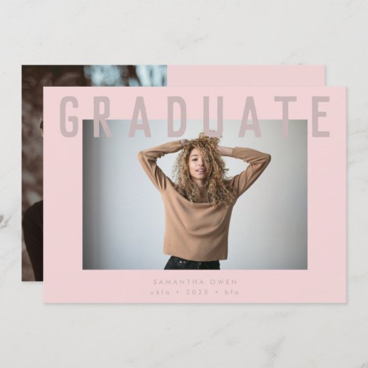 stijlvol roze roze afstudeerder foto aankondiging (Voorkant / Achterkant)