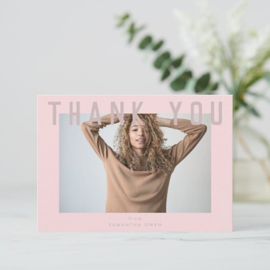 stijlvol roze roze afstudeerder foto bedankkaart (Staand voorkant)