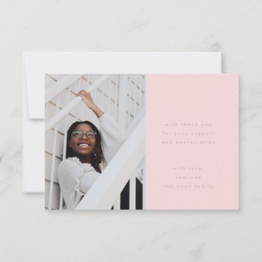stijlvol roze roze afstudeerder foto bedankkaart (Achterkant)