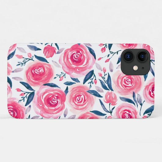 Stijlvol roze Rozen Waterverf Case-Mate iPhone Case (Achterkant (horizontaal))