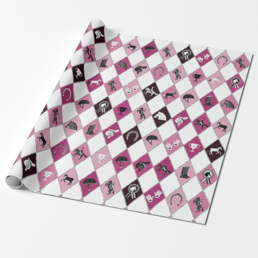 Stijlvol roze ruiterdiamantpatroon cadeaupapier (Uitgerold)