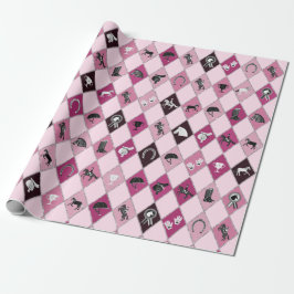 Stijlvol roze ruiterdiamantpatroon cadeaupapier