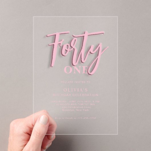 Stijlvol roze script 40e volwassene verjaardag acryl uitnodigingen (Insitu (Draagbaar))