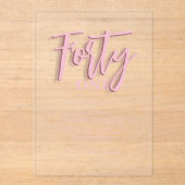 Stijlvol roze script 40e volwassene verjaardag acryl uitnodigingen (Voorkant)