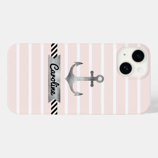 Stijlvol roze strepen Waterverf Anchor Aangepast H Case-Mate iPhone Case (Achterkant (horizontaal))