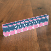 Stijlvol roze Trellis Pattern Blue Name plate Naambordje (Zijkant)