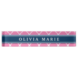 Stijlvol roze Trellis Pattern Blue Name plate Naambordje