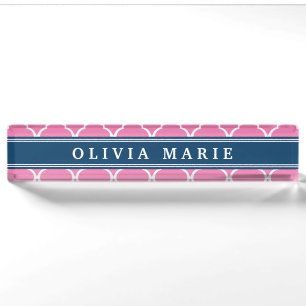 Stijlvol roze Trellis Pattern Blue Name plate Naambordje