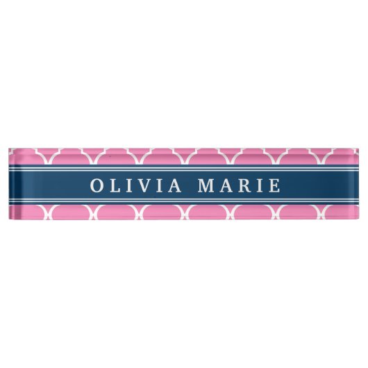 Stijlvol roze Trellis Pattern Blue Name plate Naambordje (Voorkant)