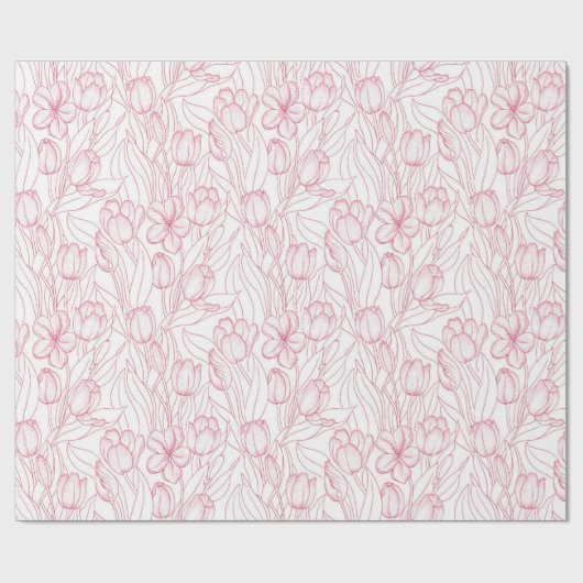 Stijlvol roze Tulip Floral Pattern Girly Chic Cadeaupapier (Vlak)