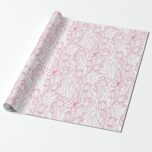 Stijlvol roze Tulip Floral Pattern Girly Chic Cadeaupapier (Uitgerold)