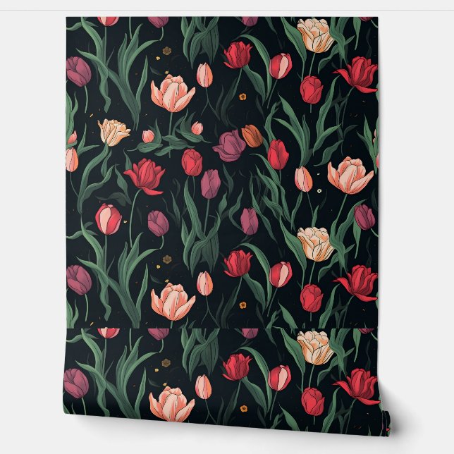 STIJLVOL ROZE TULPENPATROON BEHANG (Afrollen)