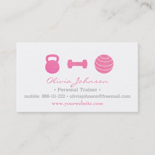 Stijlvol roze Vrouw Fitness Personal Trainer Visitekaartje (Voorkant)