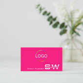 Stijlvol Roze wit met monogram en Logo Visitekaartje (Staand voorkant)