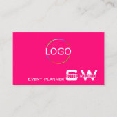 Stijlvol Roze wit met monogram en Logo Visitekaartje (Voorkant)