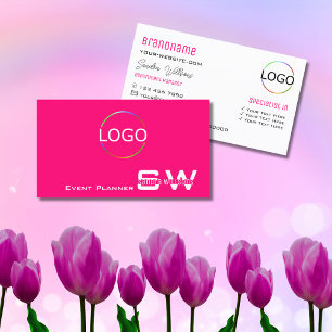 Stijlvol Roze wit met monogram en Logo Visitekaartje