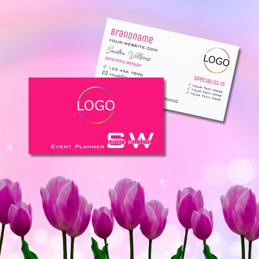 Stijlvol Roze wit met monogram en Logo Visitekaartje