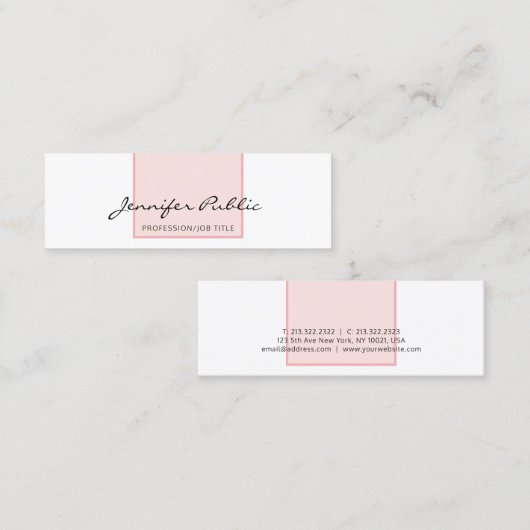 Stijlvol roze witte, eenvoudige, moderne vormgevin mini visitekaartje (Voorkant / Achterkant)