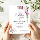 Stijlvol Roze Witte Roos Bloemen Verjaardagsdiner Kaart