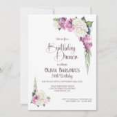 Stijlvol Roze Witte Roos Bloemen Verjaardagsdiner Kaart (Voorkant)