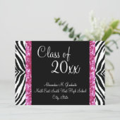 Stijlvol Roze Zebra Feminine Afstuderen nodigt uit Kaart (Staand voorkant)