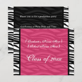 Stijlvol Roze Zebra Feminine Afstuderen Uitnodigen Kaart (Voorkant / Achterkant)