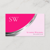 Stijlvol roze zilver decor met monogram en foto visitekaartje (Voorkant)