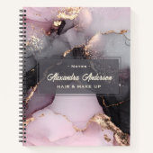 Stijlvol Roze Zwart Goud Glitter Agaat Marmer Notitieboek (Voorkant)