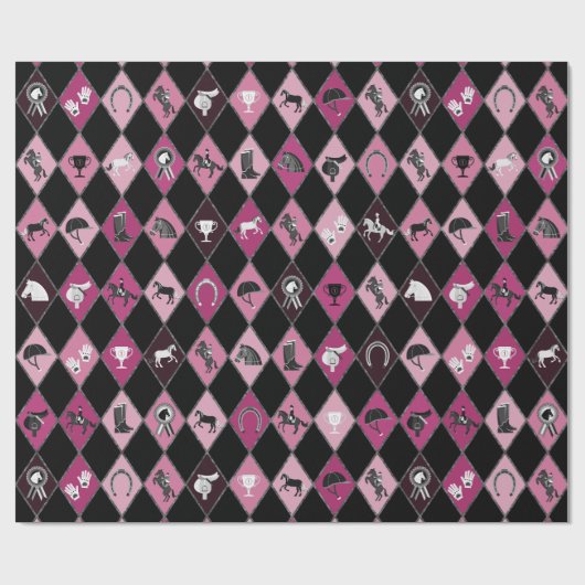 Stijlvol Roze Zwart Paardensport Diamant Patroon Cadeaupapier (Vlak)
