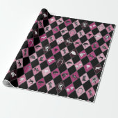 Stijlvol Roze Zwart Paardensport Diamant Patroon Cadeaupapier (Uitgerold)