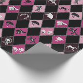 Stijlvol Roze Zwart Paardensport Diamant Patroon Cadeaupapier (Hoek)