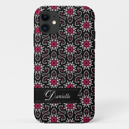 Stijlvol roze + zwart staarpatroon Case-Mate iPhone case (Achterkant)
