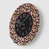 Stijlvol roze zwarte Cheetah Leopard Afdrukmonogra Grote Klok (Hoek)