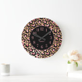 Stijlvol roze zwarte Cheetah Leopard Afdrukmonogra Grote Klok (Huis)