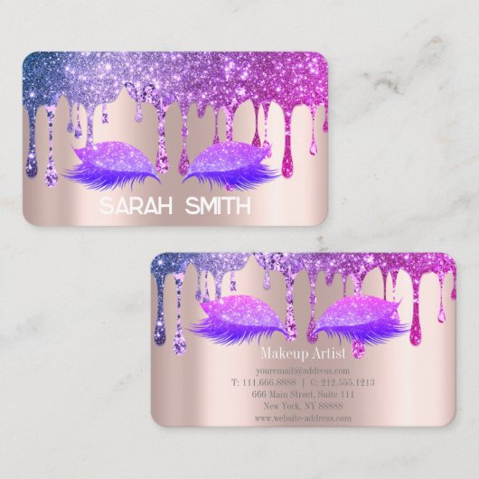 Stijlvol Rozen goud, glitter druppelt wimpers Visitekaartje (Voorkant / Achterkant)