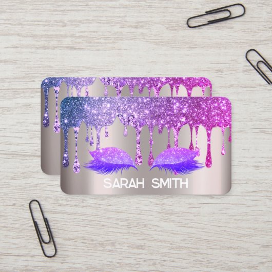 Stijlvol Rozen goud, glitter druppelt wimpers Visitekaartje (Voorkant / Achterkant in situ)