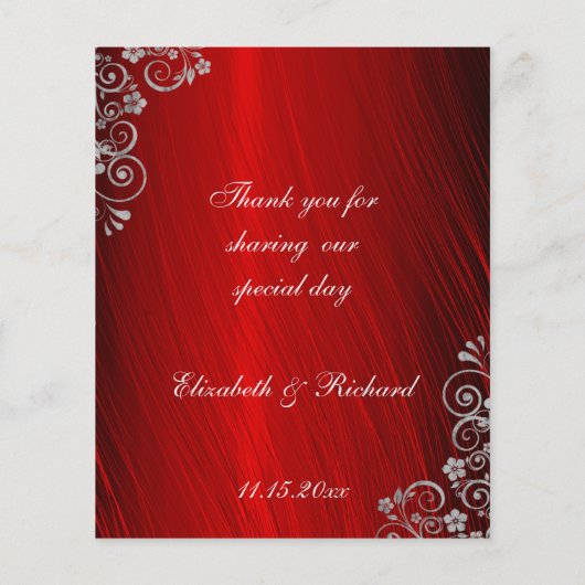 Stijlvol Ruby Red Gray Swirl Wedding Menu (Achterkant)