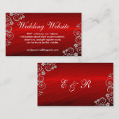 Stijlvol Ruby Red Gray Swirls Wedding Website Informatiekaartje (Voorkant / Achterkant)