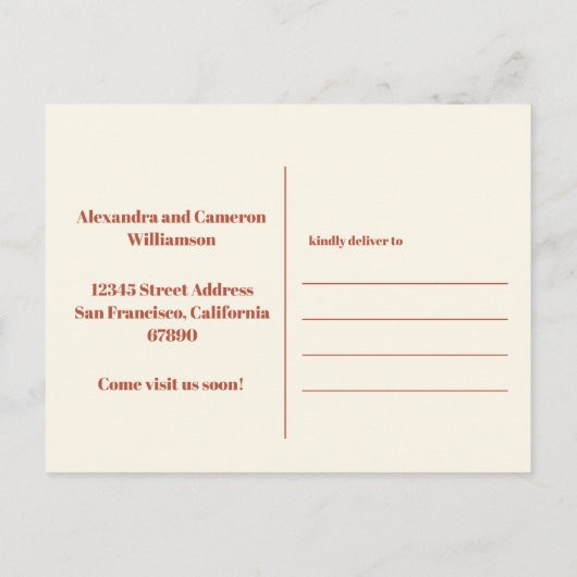 Stijlvol Rust Brown Minimalist Verplaatst Nieuw Ad Briefkaart (Achterkant)