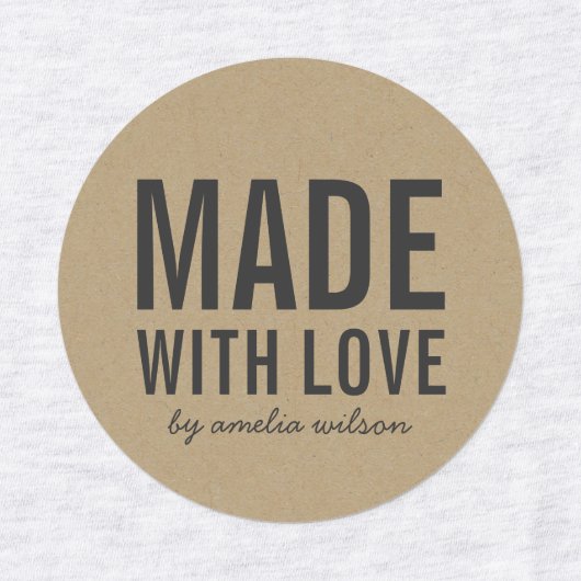 Stijlvol Rustic Bold Made with Love Faux Kraft Labels (Design 1)