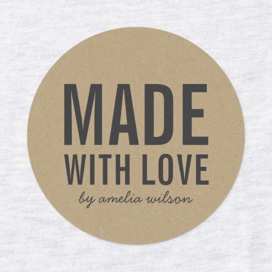 Stijlvol Rustic Bold Made with Love Faux Kraft Labels (Design 2)