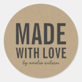 Stijlvol Rustic Bold Made with Love Faux Kraft Ronde Sticker (Voorkant)