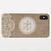 Stijlvol Rustic Burlap Ivory Lace Pattern Monogram Case-Mate iPhone Case (Achterkant (horizontaal))