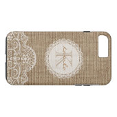 Stijlvol Rustic Burlap Ivory Lace Pattern Monogram Case-Mate iPhone Case (Achterkant (Horizontaal))
